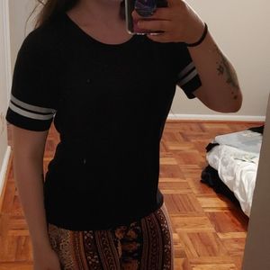 *SOLD* Rue21 Black T-Shirt with Striped Sleeves